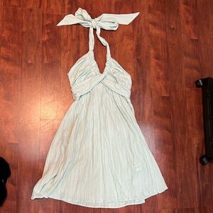 size medium amazon blue ruffled halter mini dress